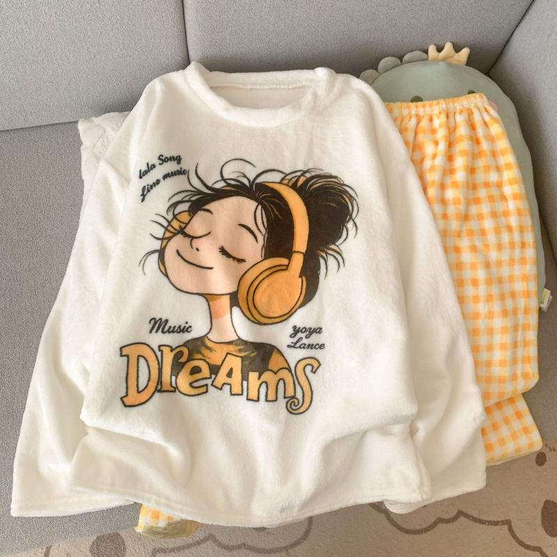 Guļammaises komplekts ar kapuci, animācijas stila, korāla fliessaudums, bieza, apaļš kakls, garas piedurknes