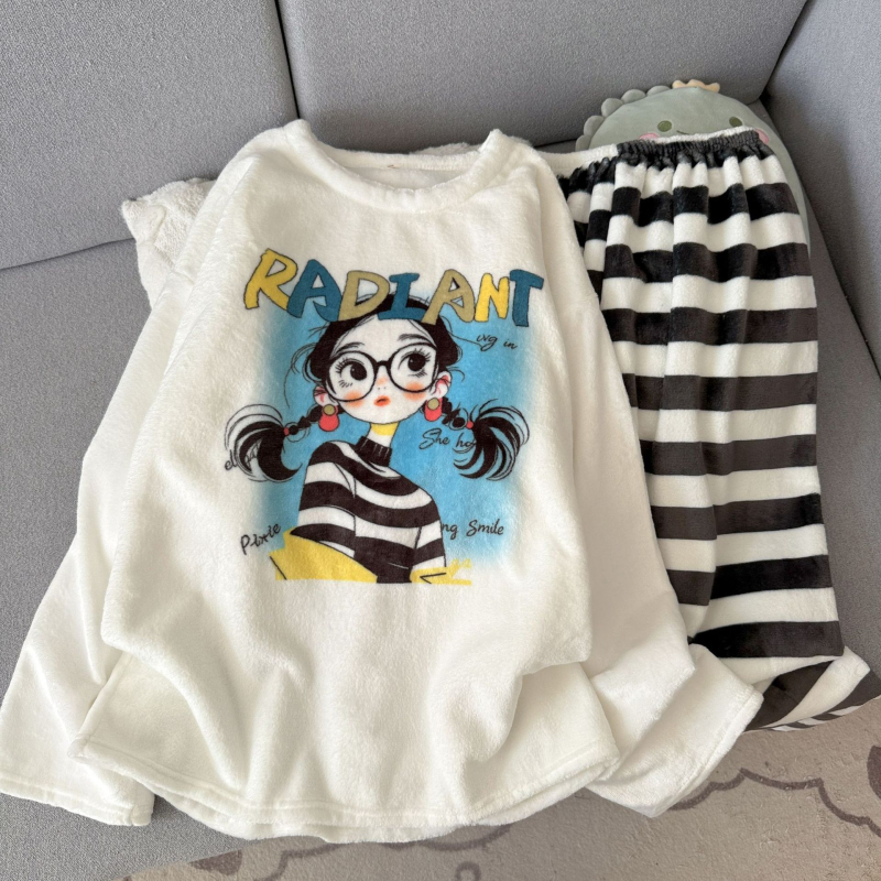 Guļammaises komplekts ar kapuci, animācijas stila, korāla fliessaudums, bieza, apaļš kakls, garas piedurknes