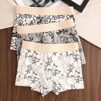 Női boxer alsó pamutból, lélegző, antibakteriális; mintás állat- és anime motívumokkal; középmagas derék
