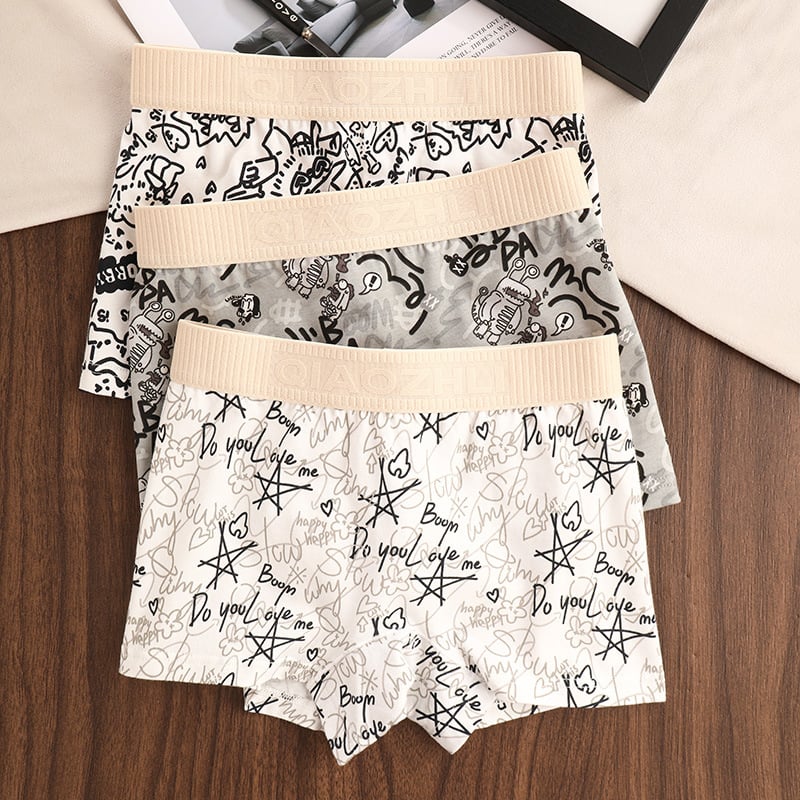 Női boxer alsó pamutból, lélegző, antibakteriális; mintás állat- és anime motívumokkal; középmagas derék