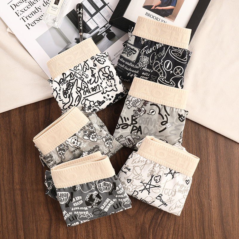 Női boxer alsó pamutból, lélegző, antibakteriális; mintás állat- és anime motívumokkal; középmagas derék