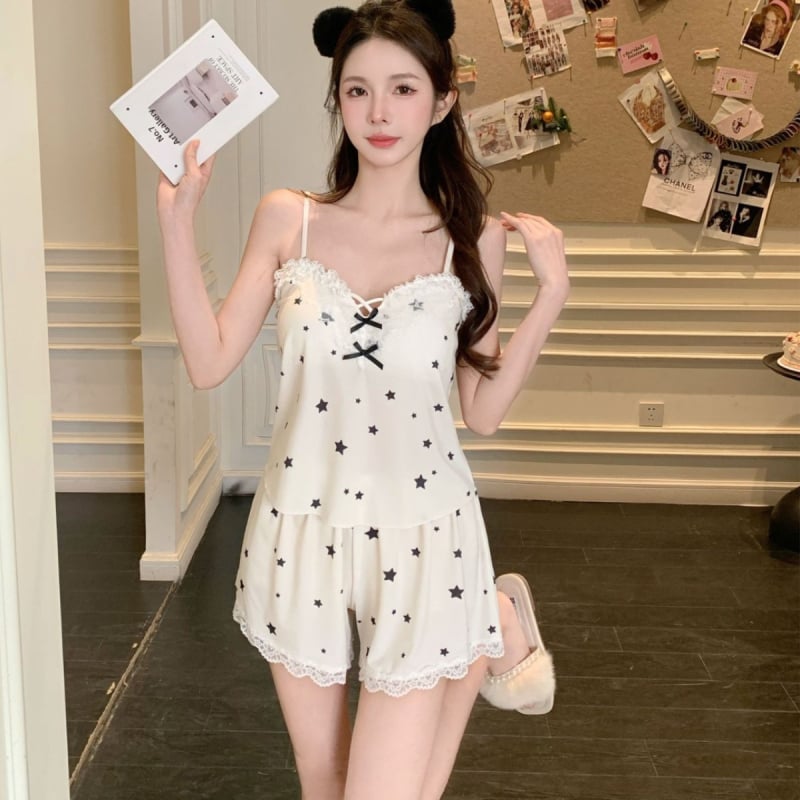 Sieviešu nakts komplekts no ice silk, bez piedurknēm, V-dekolts, šorti – viegls mājas apģērbs pavasarim un vasarai