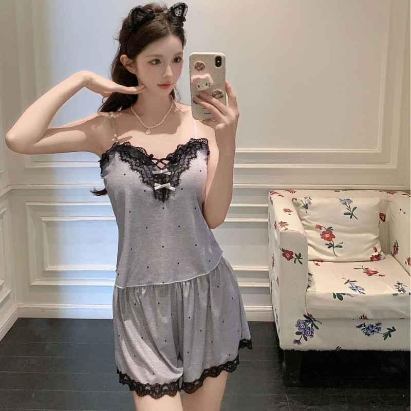 Sieviešu nakts komplekts no ice silk, bez piedurknēm, V-dekolts, šorti – viegls mājas apģērbs pavasarim un vasarai