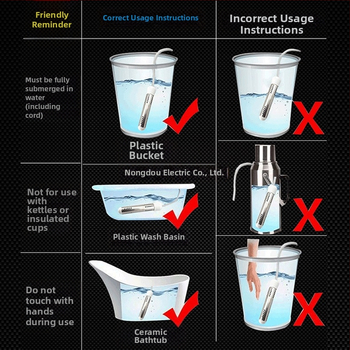 Elektrická tyč na rýchly ohrev vody s automatickým vypnutím, proti úniku, 2–3 kW, pre domáce použitie