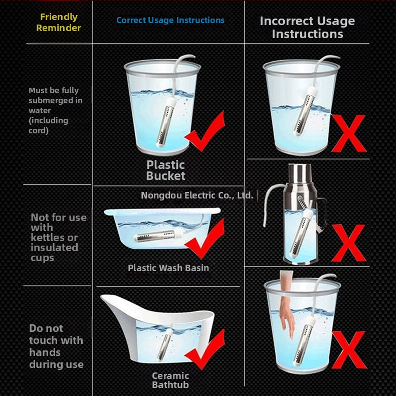 Elektrická tyč na rýchly ohrev vody s automatickým vypnutím, proti úniku, 2–3 kW, pre domáce použitie