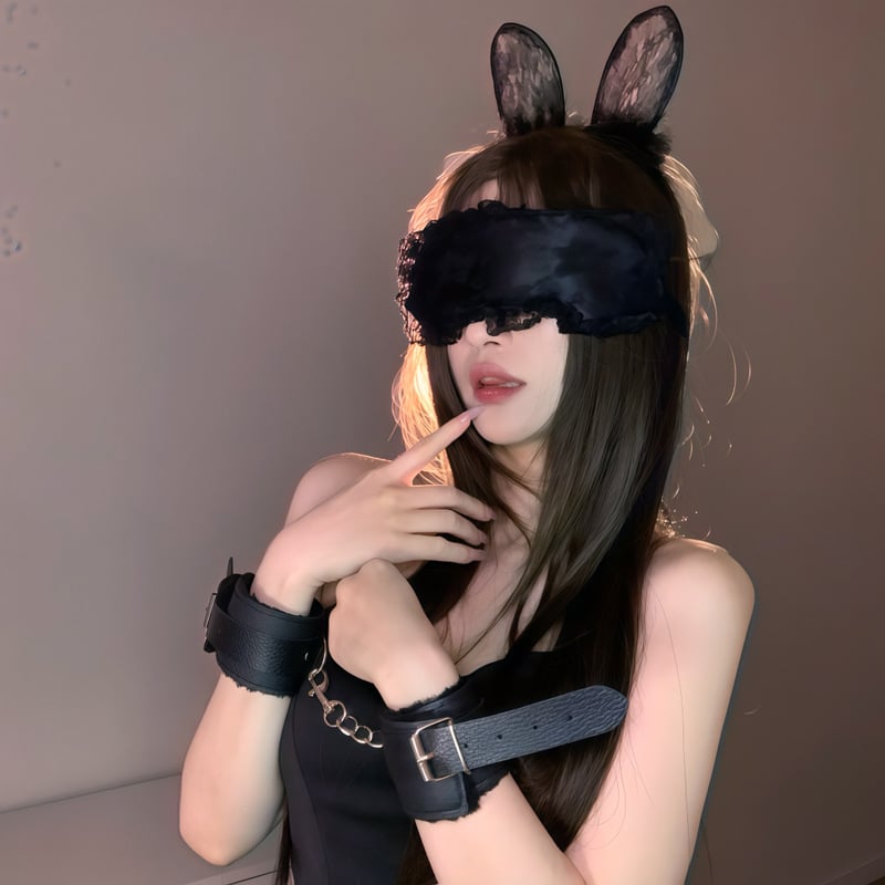 Дантелена маска за очи, непрозрачни белезници, удебелен комплект гривни за двойка – реквизит