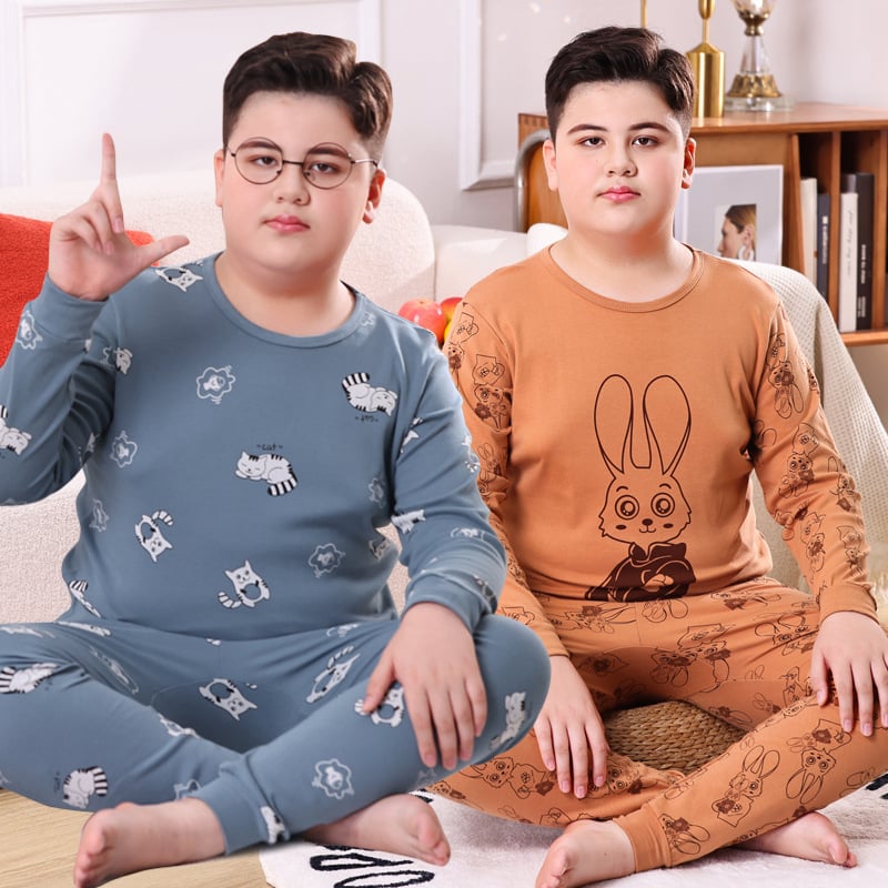 Детски пижамен комплект от 100% памук, карикатурен принт, корейски стил, унисекс, есен-зима.