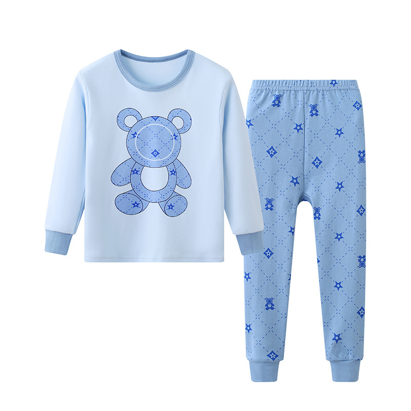 Детски пижамен комплект от 100% памук, карикатурен принт, корейски стил, унисекс, есен-зима.