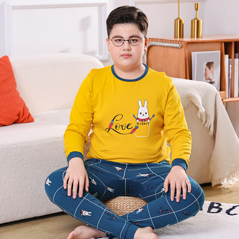 Детски пижамен комплект от 100% памук, карикатурен принт, корейски стил, унисекс, есен-зима.