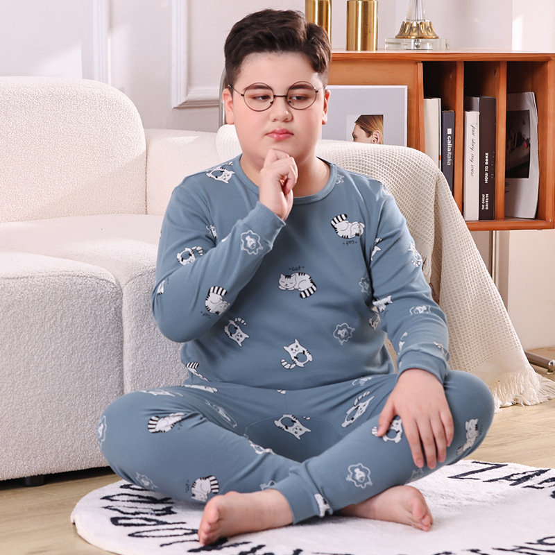 Детски пижамен комплект от 100% памук, карикатурен принт, корейски стил, унисекс, есен-зима.