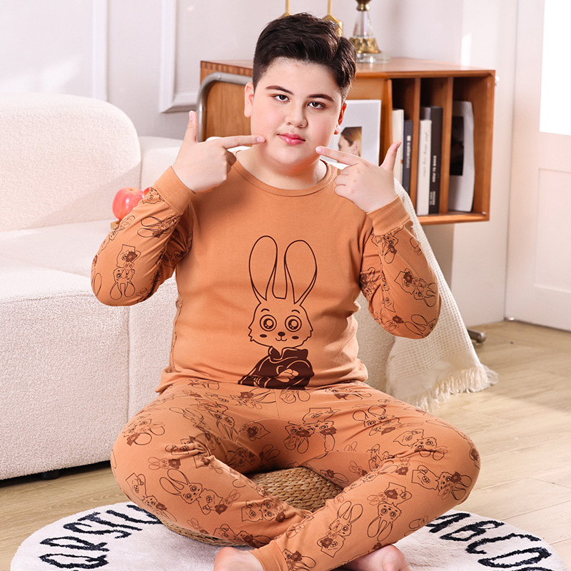 Детски пижамен комплект от 100% памук, карикатурен принт, корейски стил, унисекс, есен-зима.
