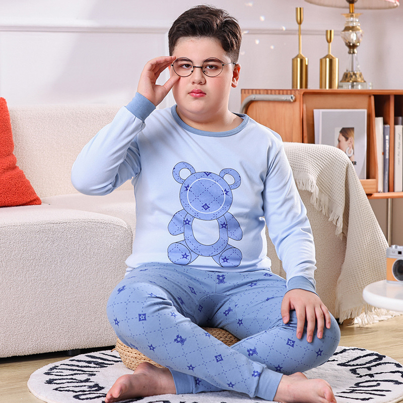 Детски пижамен комплект от 100% памук, карикатурен принт, корейски стил, унисекс, есен-зима.