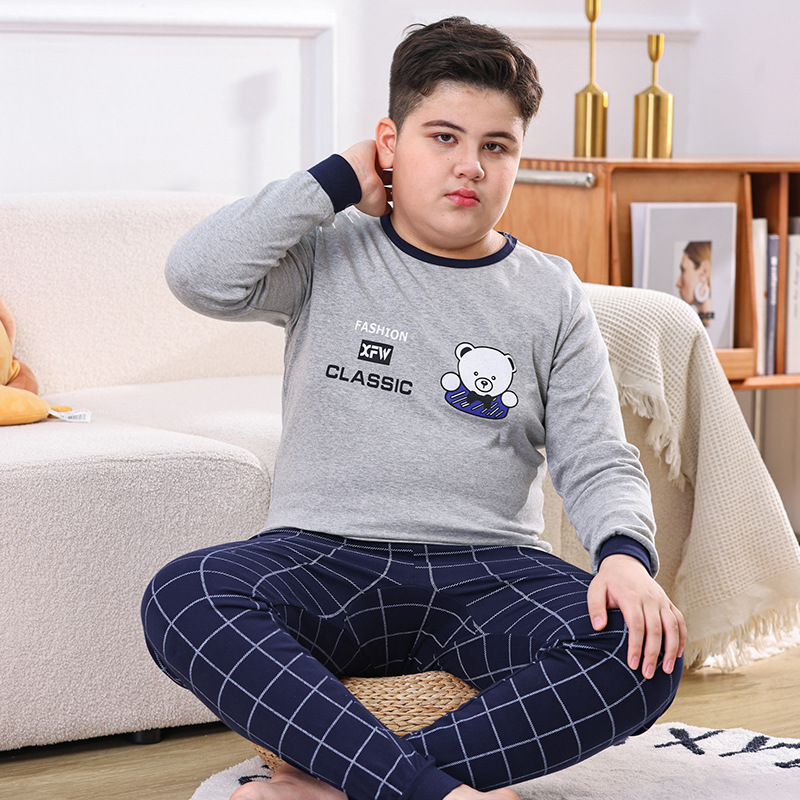 Детски пижамен комплект от 100% памук, карикатурен принт, корейски стил, унисекс, есен-зима.