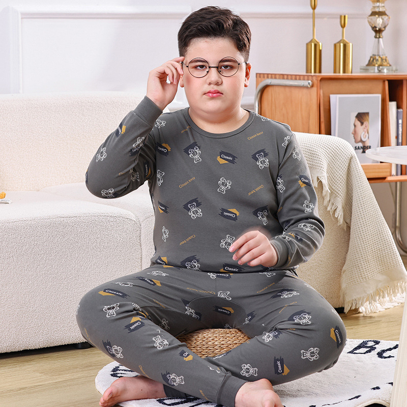 Детски пижамен комплект от 100% памук, карикатурен принт, корейски стил, унисекс, есен-зима.