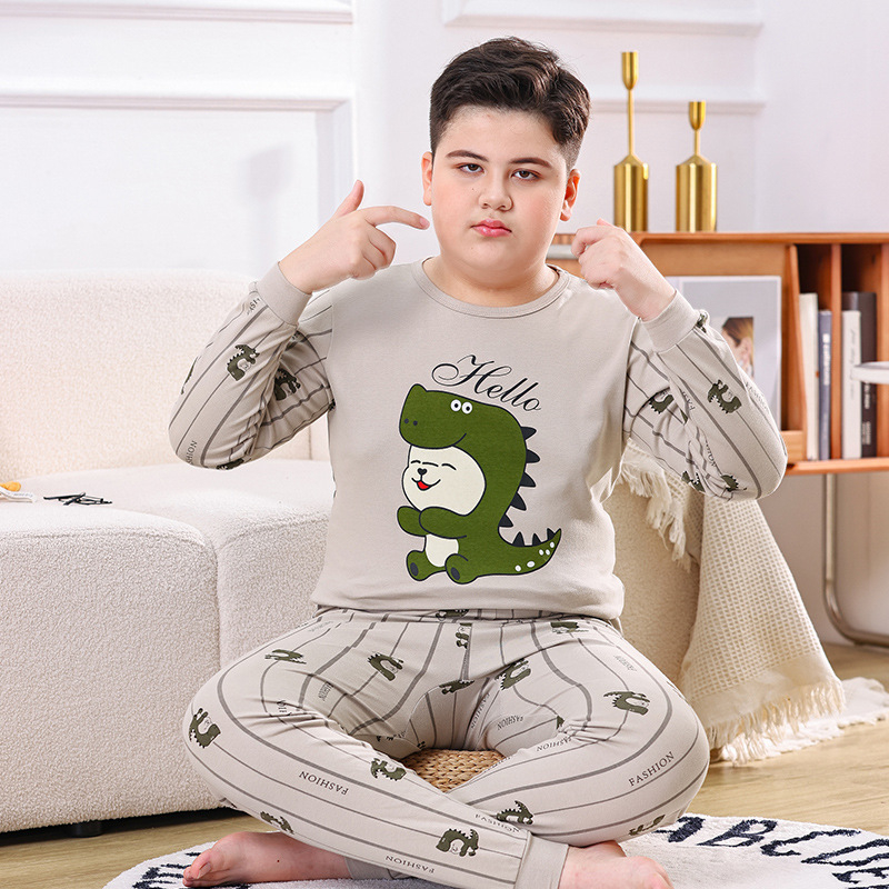 Детски пижамен комплект от 100% памук, карикатурен принт, корейски стил, унисекс, есен-зима.