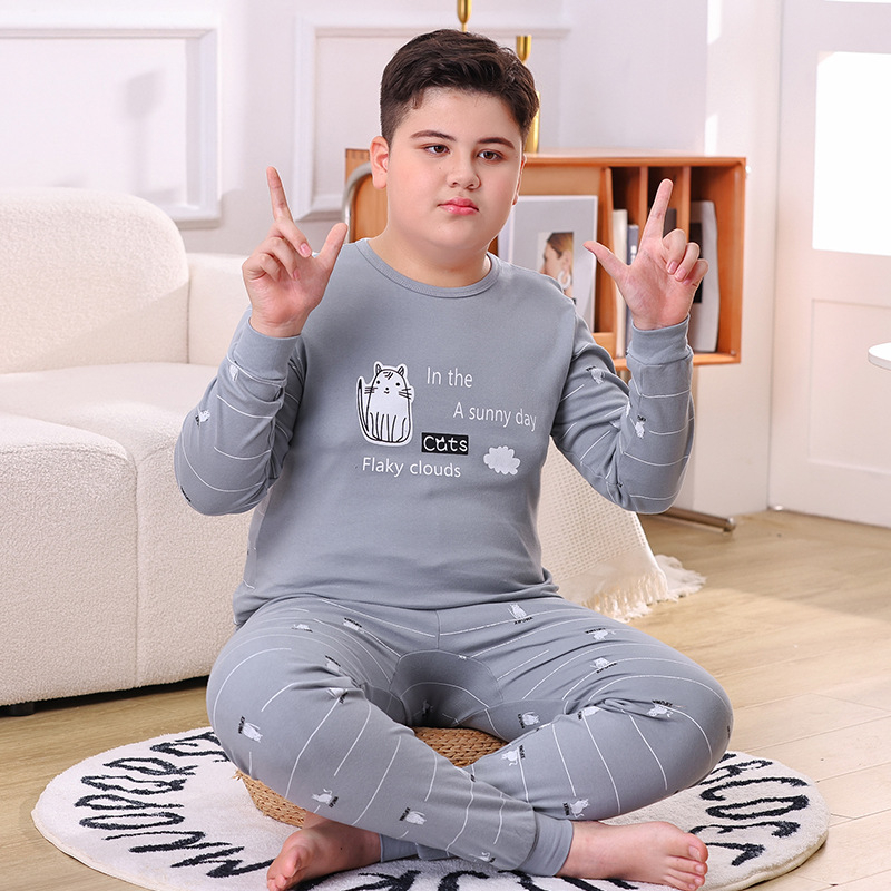 Детски пижамен комплект от 100% памук, карикатурен принт, корейски стил, унисекс, есен-зима.