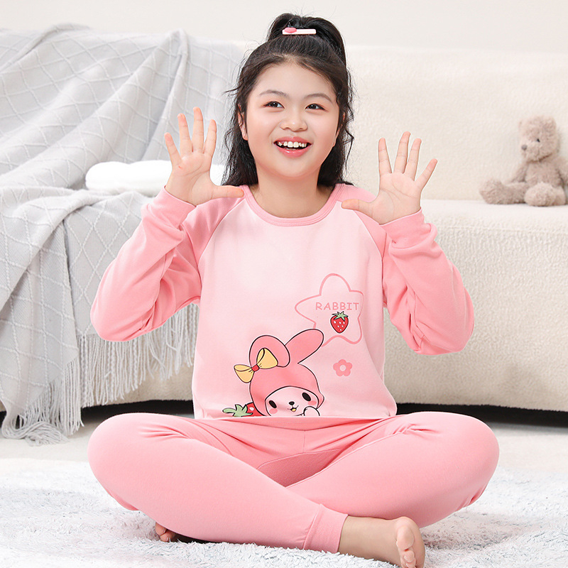 Детски пижамен комплект от 100% памук, карикатурен принт, корейски стил, унисекс, есен-зима.