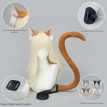 Ръчно изработен плюшен комплект котешки уши с лента за глава и опашка за косплей, за възрастни, пролет 2025