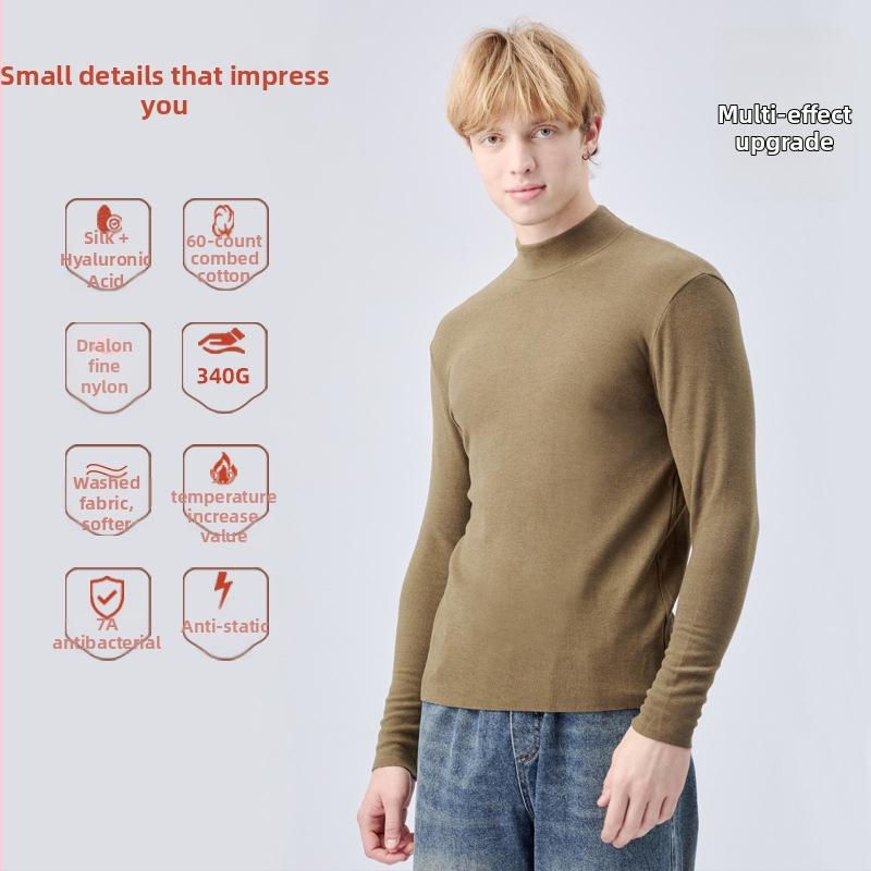 Vyrų pagrindinio sluoksnio marškinėliai su mock-neck, antibakteriniai, termiški, ekstra stora 301–350 g/m², Derong akrilas