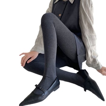 Γυναικείο βαμβακερό καλσόν με επένδυση φλίς, σμιλεύουσα εφαρμογή, μονόχρωμο σχέδιο, μεσαίας πυκνότητας, χειμερινή χρήση