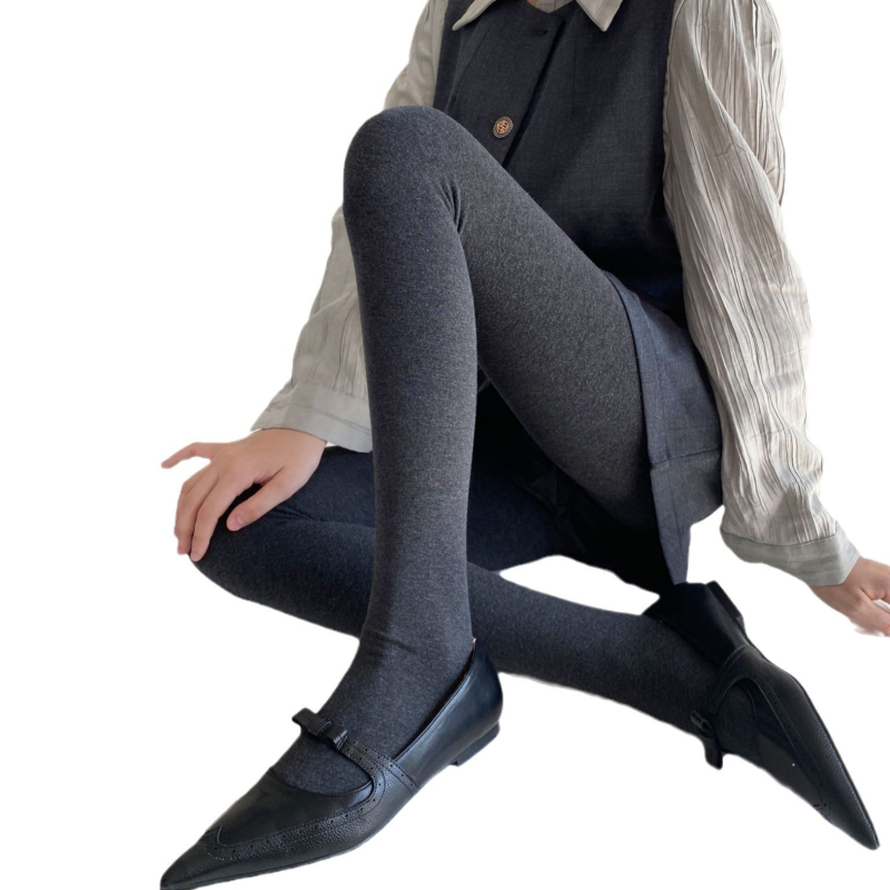 Γυναικείο βαμβακερό καλσόν με επένδυση φλίς, σμιλεύουσα εφαρμογή, μονόχρωμο σχέδιο, μεσαίας πυκνότητας, χειμερινή χρήση