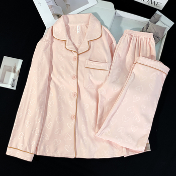 Divdaļīgs pidžamu komplekts ar kardigānu, korejiska stila ar sirds motīvu, brīvs piegriezums, silts, De Velvet akrila materiāls 90–95%, vidēja biezuma 181–200 g/m2