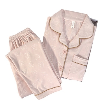 Divdaļīgs pidžamu komplekts ar kardigānu, korejiska stila ar sirds motīvu, brīvs piegriezums, silts, De Velvet akrila materiāls 90–95%, vidēja biezuma 181–200 g/m2