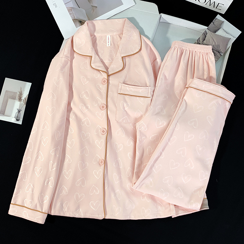 Divdaļīgs pidžamu komplekts ar kardigānu, korejiska stila ar sirds motīvu, brīvs piegriezums, silts, De Velvet akrila materiāls 90–95%, vidēja biezuma 181–200 g/m2