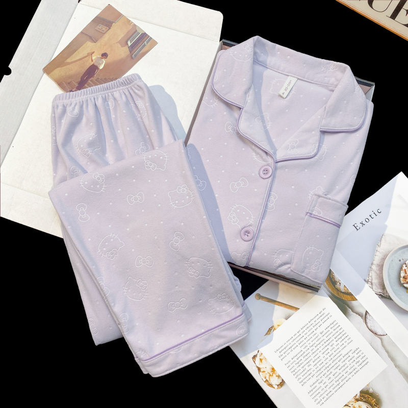 Divdaļīgs pidžamu komplekts ar kardigānu, korejiska stila ar sirds motīvu, brīvs piegriezums, silts, De Velvet akrila materiāls 90–95%, vidēja biezuma 181–200 g/m2