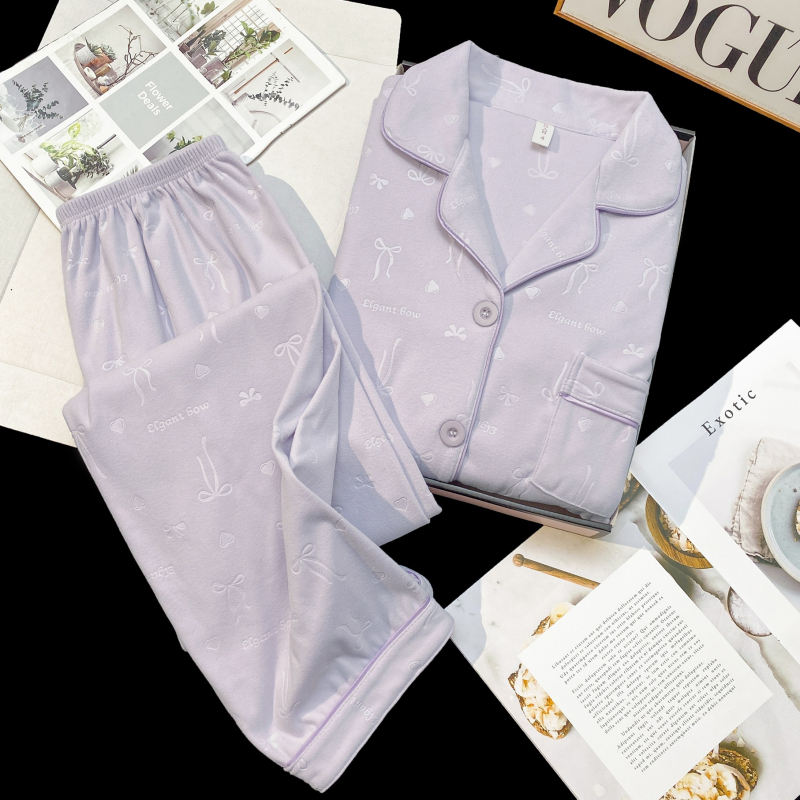 Divdaļīgs pidžamu komplekts ar kardigānu, korejiska stila ar sirds motīvu, brīvs piegriezums, silts, De Velvet akrila materiāls 90–95%, vidēja biezuma 181–200 g/m2