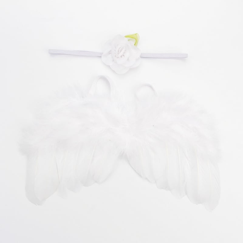 Сет ангелски крила с пера за дете, шифонена материя, листни мотиви и флорални акценти (Есен 2023 • на склад)
