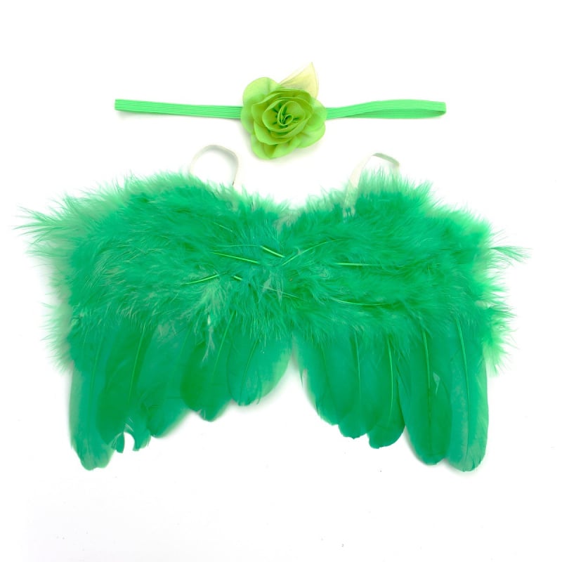 Сет ангелски крила с пера за дете, шифонена материя, листни мотиви и флорални акценти (Есен 2023 • на склад)