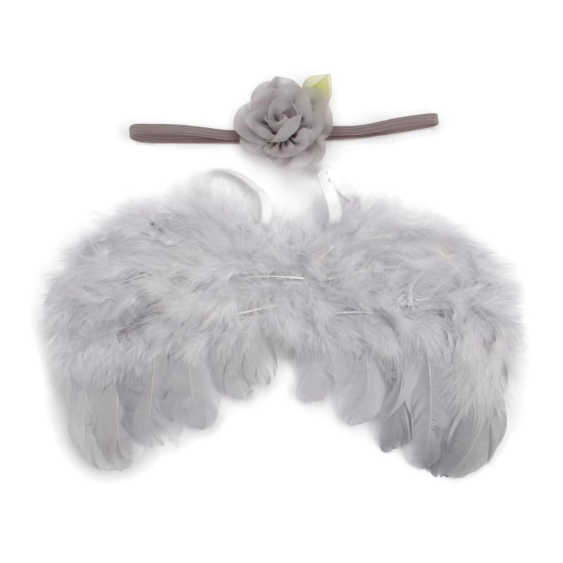 Сет ангелски крила с пера за дете, шифонена материя, листни мотиви и флорални акценти (Есен 2023 • на склад)