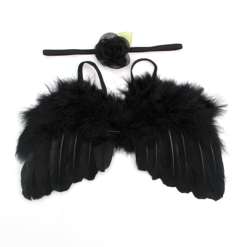 Сет ангелски крила с пера за дете, шифонена материя, листни мотиви и флорални акценти (Есен 2023 • на склад)