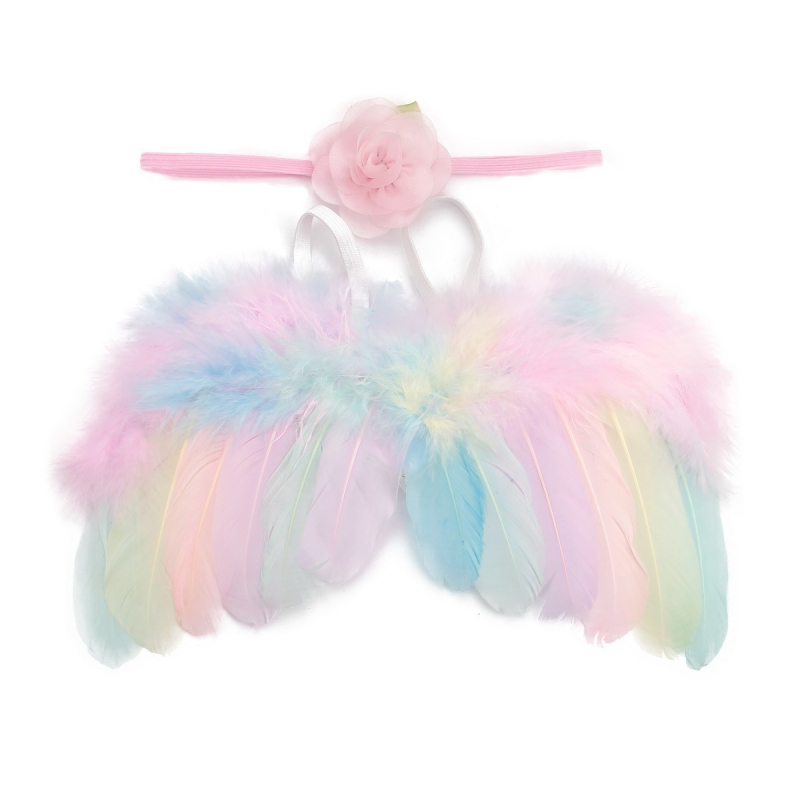 Сет ангелски крила с пера за дете, шифонена материя, листни мотиви и флорални акценти (Есен 2023 • на склад)