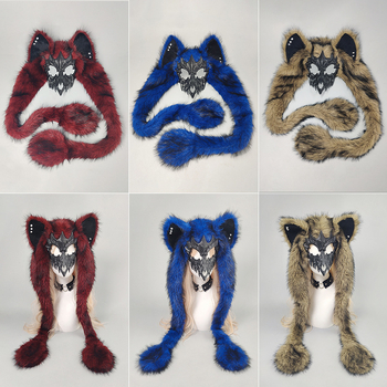 Плюшена маска с ушите на лисица, полупрофил, косплей, маска за Хелоуин