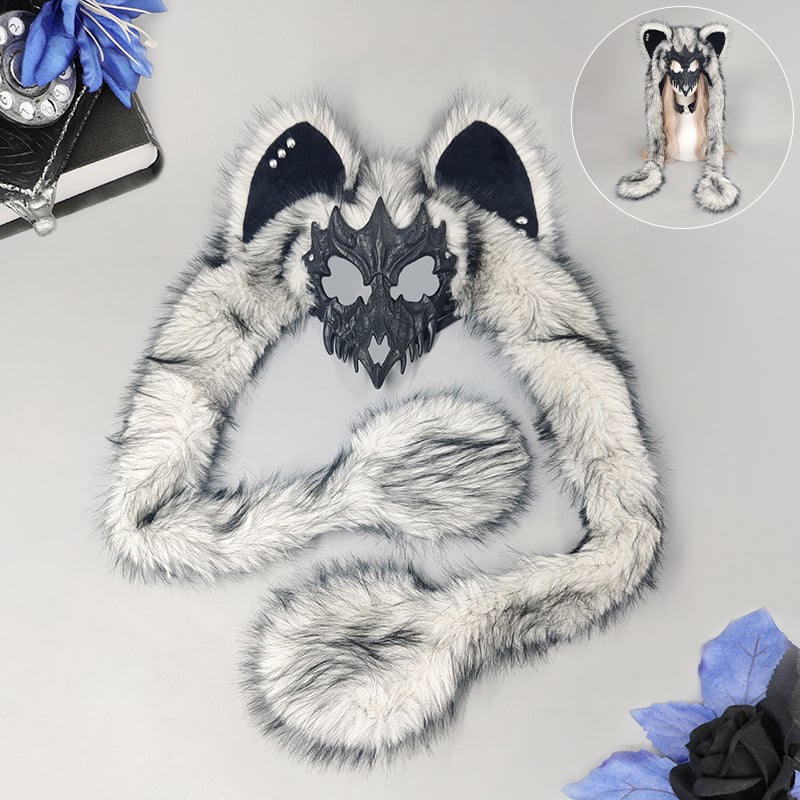 Плюшена маска с ушите на лисица, полупрофил, косплей, маска за Хелоуин