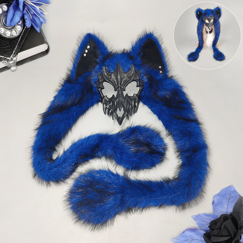 Плюшена маска с ушите на лисица, полупрофил, косплей, маска за Хелоуин