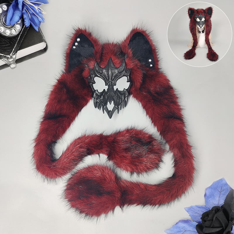 Плюшена маска с ушите на лисица, полупрофил, косплей, маска за Хелоуин