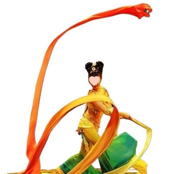 Дълга течаща танцова лента за въздушен танц, с пръчка — удължена версия, вдъхновена от Дунхуан, за моден подиум