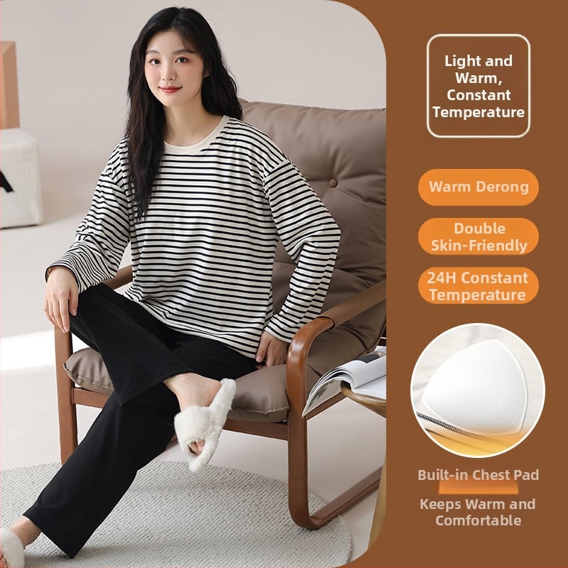 Sieviešu pidžamu komplekts Derong velūras, puloveris ar apaļu kakla izgriezumu, garas piedurknes, bieza 201–250 g/m2