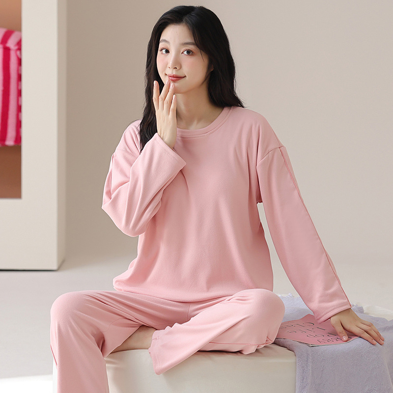 Sieviešu pidžamu komplekts Derong velūras, puloveris ar apaļu kakla izgriezumu, garas piedurknes, bieza 201–250 g/m2