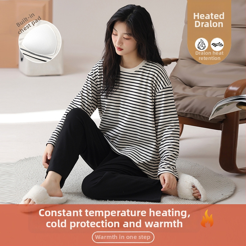 Sieviešu pidžamu komplekts Derong velūras, puloveris ar apaļu kakla izgriezumu, garas piedurknes, bieza 201–250 g/m2