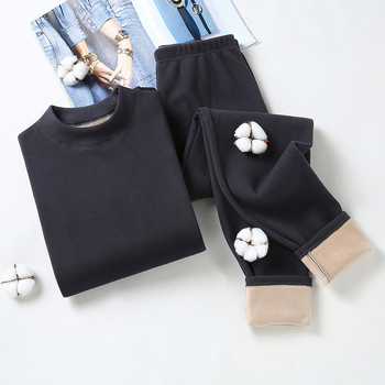 Set termic cu căptușeală de catifea, unisex, dublu strat, foarte gros, top cu guler semiînalt și pantaloni