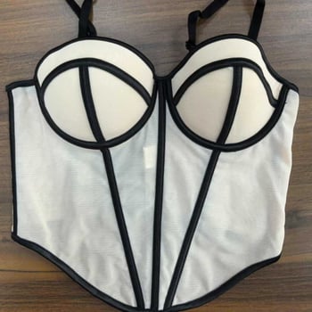 Kamisola ar zvejas kaula korsetu un tīklu audumu, vestes stilā, V kakls, ultra-plāns poliesters (81-100 g/m²)