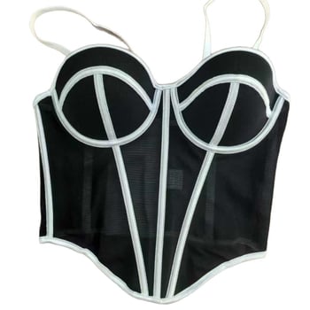 Kamisola ar zvejas kaula korsetu un tīklu audumu, vestes stilā, V kakls, ultra-plāns poliesters (81-100 g/m²)