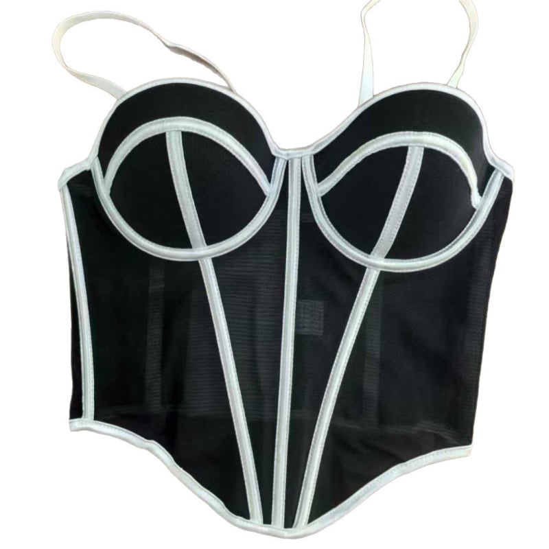 Kamisola ar zvejas kaula korsetu un tīklu audumu, vestes stilā, V kakls, ultra-plāns poliesters (81-100 g/m²)