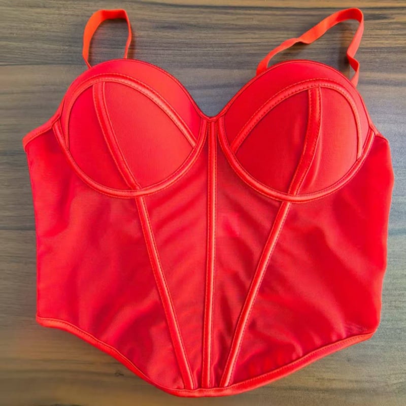 Kamisola ar zvejas kaula korsetu un tīklu audumu, vestes stilā, V kakls, ultra-plāns poliesters (81-100 g/m²)