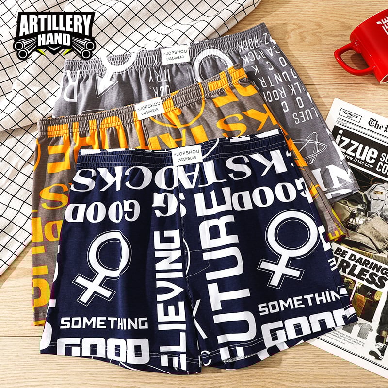 Firecracker памучни боксерки, дишащ трикотаж, средна талия, текстов принт, подплата с 90–95% спандекс, 95–100% памук