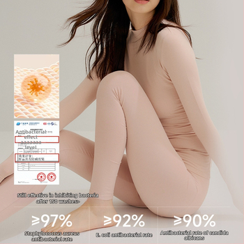 Moterų medvilnės pamatas komplektas: topas su pusiau aukštu kaklu ir ilgomis rankovėmis bei ilgos kelnės, 90–95% medvilnė, 181–200 g/m², šilta, anti-statistinė, anti-piling, vieno sluoksnio